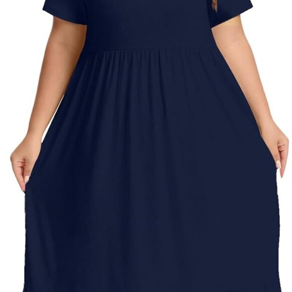 Plus Size Maxi Dress Casual Short Sleeve Tiered Flowing Pockets for Women - Picture 2 of 5